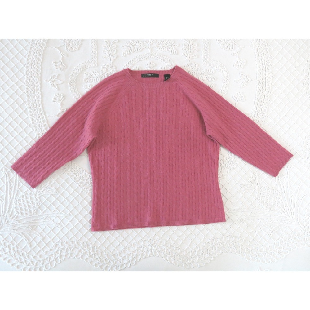 Lord & Taylor Large Rose Pink Cashmere Cable Knit Sweater Bracelet 3/4 Sleeve